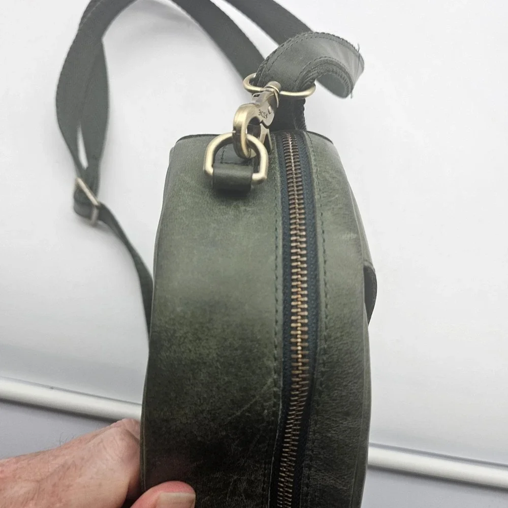 S-ZONE Crossbody Purse Womens Small Green Leather Round Circle Bag Zip